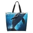 thumbnail image 1 of Pofeuu Ice Blue Ocean Cute Dolphin Print Reusable Grocery Bags - Washable, Foldable, Packable Tote, Large Handles, Heavy Duty, Zippered Top Pouch, 1 of 8