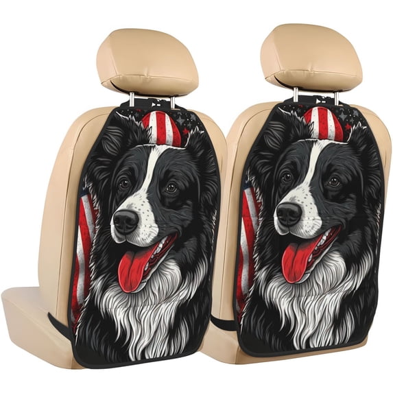 Pofeuu Independence Day Collie Print 2 Pack PU Leather Kick Mat Back Seat Protector, Universal Car Seat Back Organizer, Waterproof Backseat Protector For Most Car
