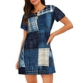 thumbnail image 1 of Pofeuu Indigo Patchwork Quilt Print Women's Loose Fit Short Sleeve Nightgown, Comfortable Sleep Dress for Women, Casual Lounge Sleepwear, Soft Cotton Sleep Dress, 1 of 6