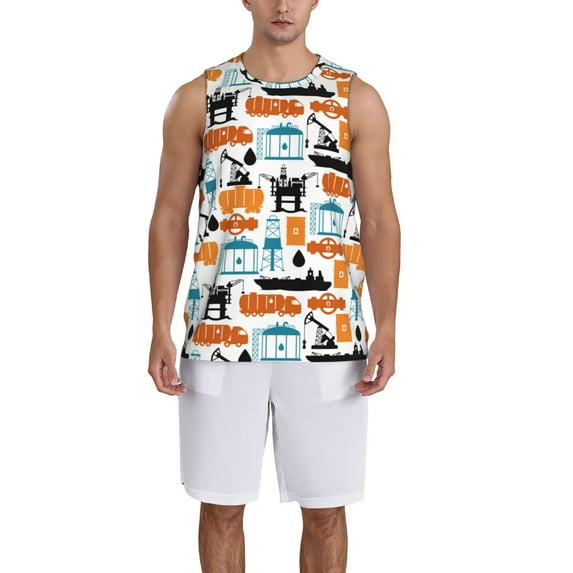 Pofeuu Industrial Transportations Print Basketball Jersey, Shirts for Men Youth Basketball Jersey Crew Neck-3X-Large