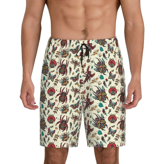 Pofeuu Insects A Print Men's Soft Woven Elastic Waistband Sleep Pajama Short-Medium