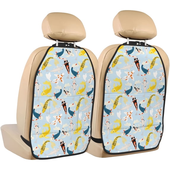 Pofeuu Japanese Carps Print 2 Pack PU Leather Kick Mat Back Seat Protector, Universal Car Seat Back Organizer, Waterproof Backseat Protector For Most Car