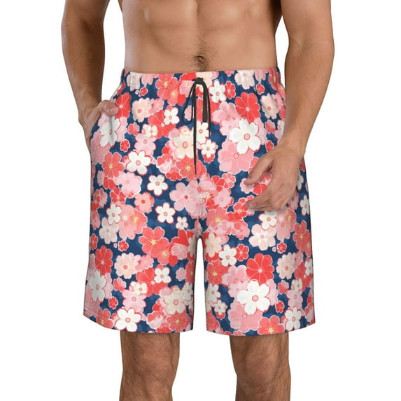 Pofeuu Japanese Cherry Blossoms Prin Men's Swim Trunks Quick Dry Bathing Suit Swimming Board Shorts Mesh Lining Beach Swimwear-X-Large