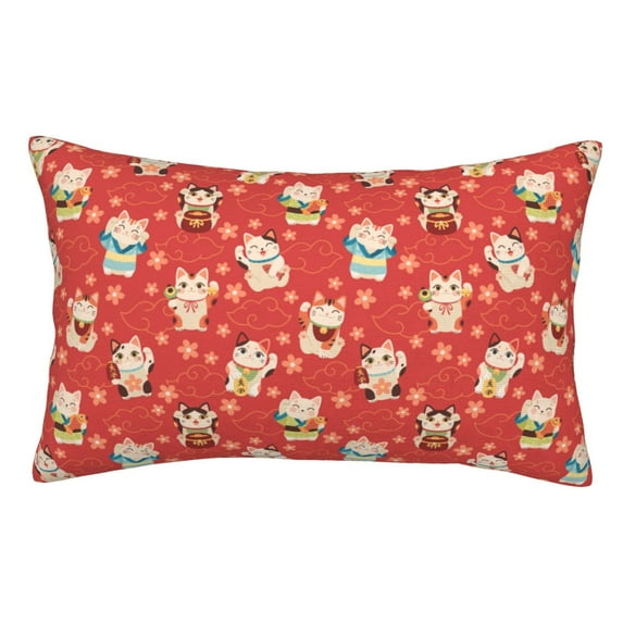 Pofeuu Japanese Maneki Cats Print Polyester Microfiber Plush Pillowcases, Super Soft and Cozy Pillow Case Covers with Envelop Closure(Pillow core not included)-16"x24"