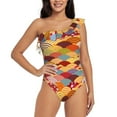 thumbnail image 1 of Pofeuu Japanese Style Fish Scales Print Women's One Piece Swimsuits One Shoulder Swimwear Asymmetric Ruffle Monokinis Bathing Suits-XX-Large, 1 of 6