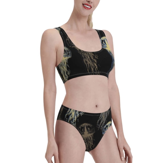 Pofeuu Jellyfish Print Womens Bathing Suits Modest High Waisted Bikini Sets Cute Halter 2 Piece Swim Suit