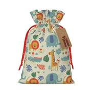 Pofeuu Jungle Animals Print Burlap Bags with Drawstrings Drawstring Gift Bags Pouch Bag for Thankgiving Birthday Party Gift Wrapping Treats and Party Favors-Small