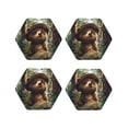 thumbnail image 1 of Pofeuu Jungle Hat Bear Print Coasters for Drinks, 4Pack PU Leather Coasters, Bar Drink Coasters for Tabletop Protection, Furniture from Damage-Hexagon, 1 of 6
