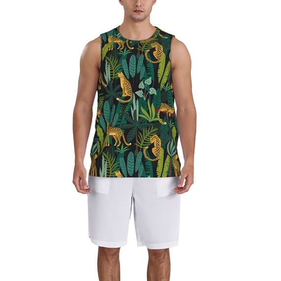 Pofeuu Jungle Leopard Yellow Print Basketball Jersey, Shirts for Men Youth Basketball Jersey Crew Neck-XX-Large