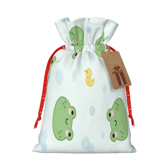 Pofeuu Kawaii Frogs Print Burlap Bags with Drawstrings Drawstring Gift Bags Pouch Bag for Thankgiving Birthday Party Gift Wrapping Treats and Party Favors-Small