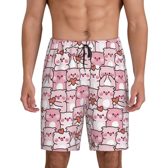 Pofeuu Kawaii Pig Print Men's Soft Woven Elastic Waistband Sleep Pajama Short-XX-Large