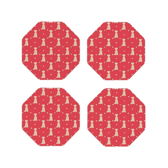 Pofeuu Labrador Retriever Dog Print Coasters for Drinks, 4Pack PU Leather Coasters, Bar Drink Coasters for Tabletop Protection, Furniture from Damage-Octagon