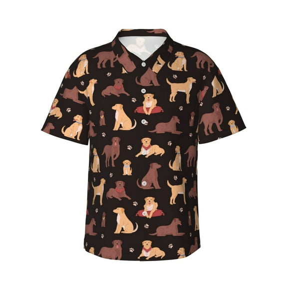 Pofeuu Labrador Retriever Dog Print Hawaiian Shirt for Men Sleeves Casual Button Down Summer Beach Dress Shirts T-Shirts,Small