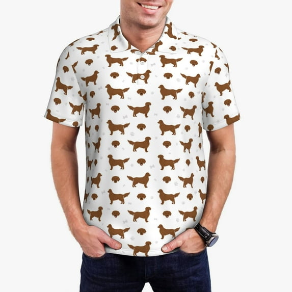 Pofeuu Labrador Retriever Dog Print Men's Loose Fit Midweight Short-Sleeve Pocket Polo-Small