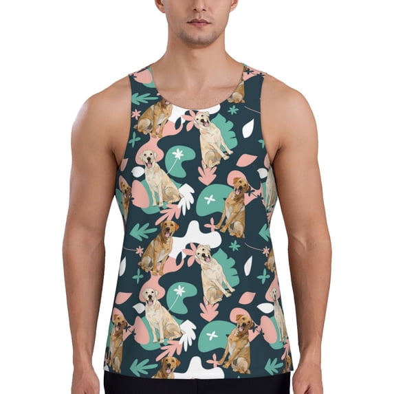 Pofeuu Labrador Retriever Dog Print Men's Workout Tank Tops Sleeveless Muscle Gym Shirt Quick Dry-4X-Large