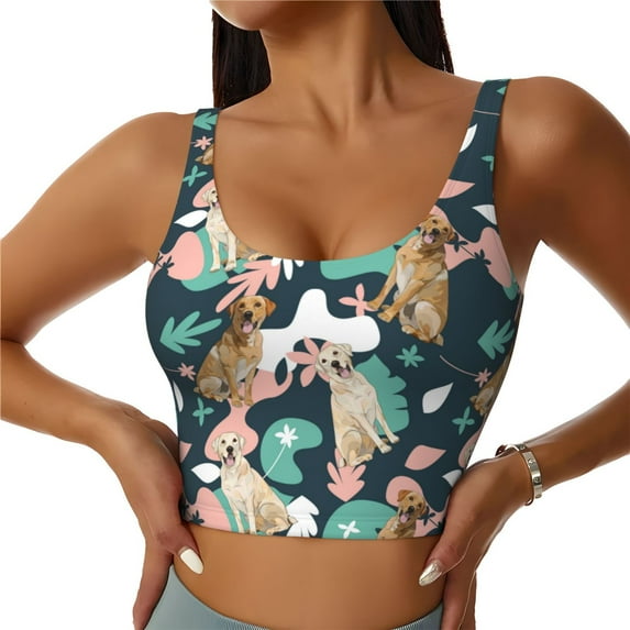 Pofeuu Labrador Retriever Dog Print Sports Bra for Women Sexy Vest Yoga Running Gym Fitness Crop Bras Tops-Medium