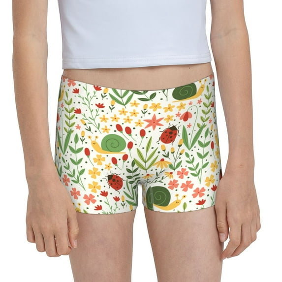 Pofeuu Ladybug And Wild Flowers Print Soft Cotton Girls Boyshort panties Toddler Underwear-Medium
