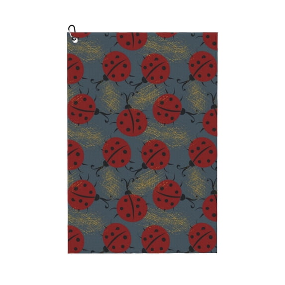 Pofeuu Ladybug Print Premium Golf Towel with Carabiner Clip Absorbent Microfiber Waffle Pattern Golf Towel for Golf Bag Trolly Belt Loop