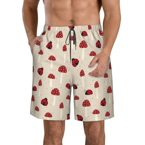 Pofeuu Ladybug With Mushroom Prin Men's Swim Trunks Quick Dry Bathing Suit Swimming Board Shorts Mesh Lining Beach Swimwear-Small
