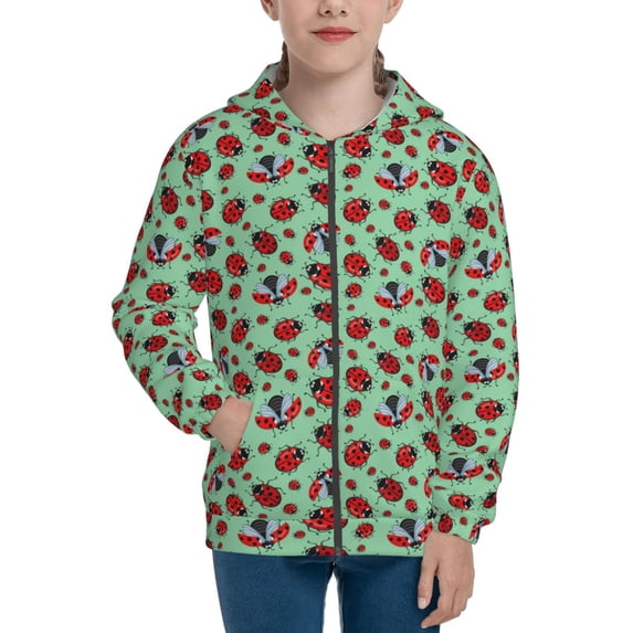 Pofeuu Ladybugs 3 Print Teenage Zipper Hoodie Sweatshirts Hooded Casual Jackets With Pocket For Boys Girls-Medium
