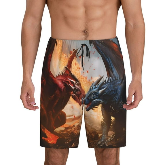 Pofeuu Lava Dragon Print Men's Soft Woven Elastic Waistband Sleep Pajama Short-X-Large