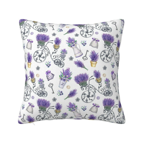 Pofeuu Lavender Bicycle Print Double-sided plush pillowcase Square Throw Pillow Covers Pillows Cover for Living Room Bedroom Sofa Couch Cushion Cover(No pillow core)-22"x22"