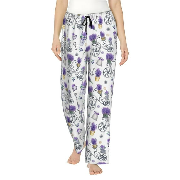 Pofeuu Lavender Bicycle Print Women's Fashion Pajama Pants with Pockets Comfy Drawstring Sleep Lounge Bottoms-X-Large