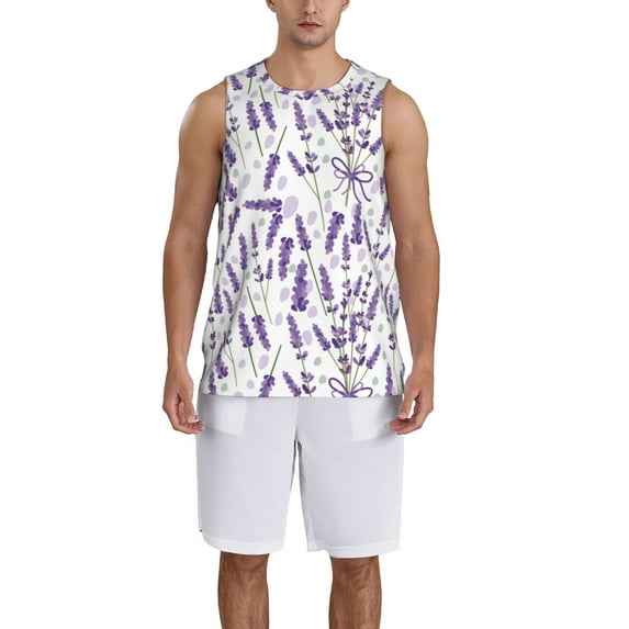 Pofeuu Lavender Flowers Print Basketball Jersey, Shirts for Men Youth Basketball Jersey Crew Neck-3X-Large