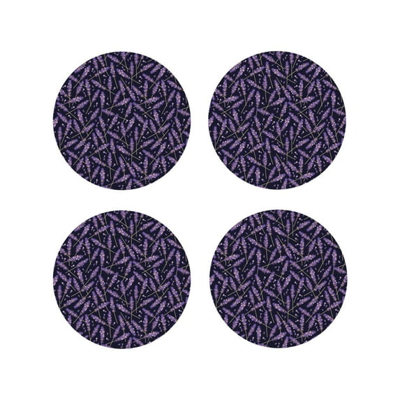 Pofeuu Lavender Flowers Print Coasters for Drinks, 4Pack PU Leather Coasters, Bar Drink Coasters for Tabletop Protection, Furniture from Damage-Round Shape