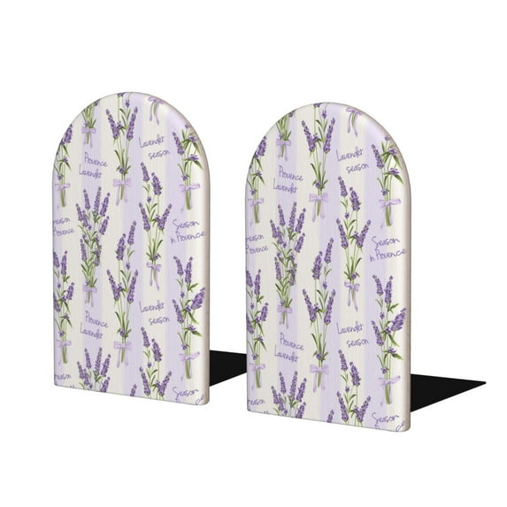 Pofeuu Lavender Flowers Print Large Bookend Hold Heavy Books- Wood Bookends for Heavy Books Heavy Duty Book Ends Wood Bookends for Office Desk Non-Skid