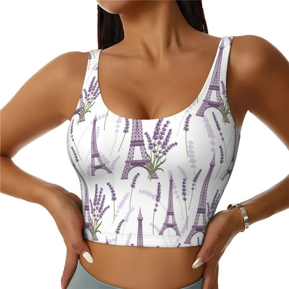 Pofeuu Lavender Flowers Print Sports Bra for Women Sexy Vest Yoga Running Gym Fitness Crop Bras Tops-Large