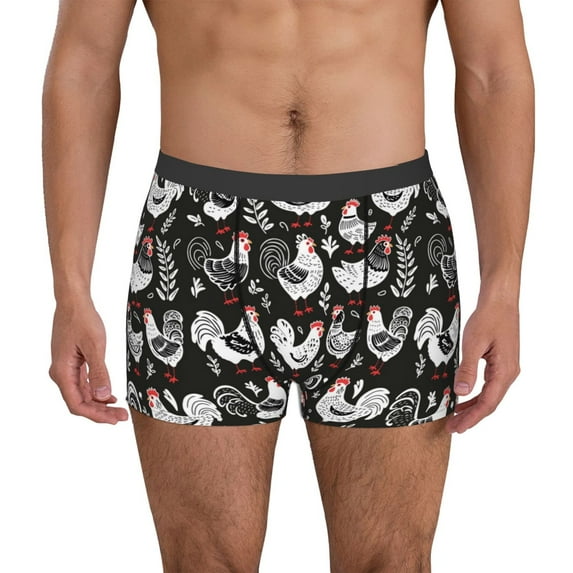 Pofeuu Laying Hens And Roosters Print Men’s Boxer Briefs, Moisture-Wicking Underwear, Regular,Trunk-XX-Large