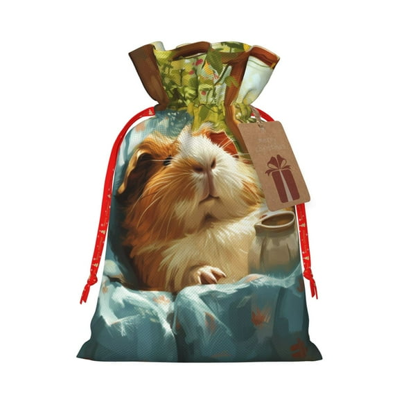 Pofeuu Lazy Home Style Guinea Pig Print Burlap Bags with Drawstrings Drawstring Gift Bags Pouch Bag for Thankgiving Birthday Party Gift Wrapping Treats and Party Favors-Medium
