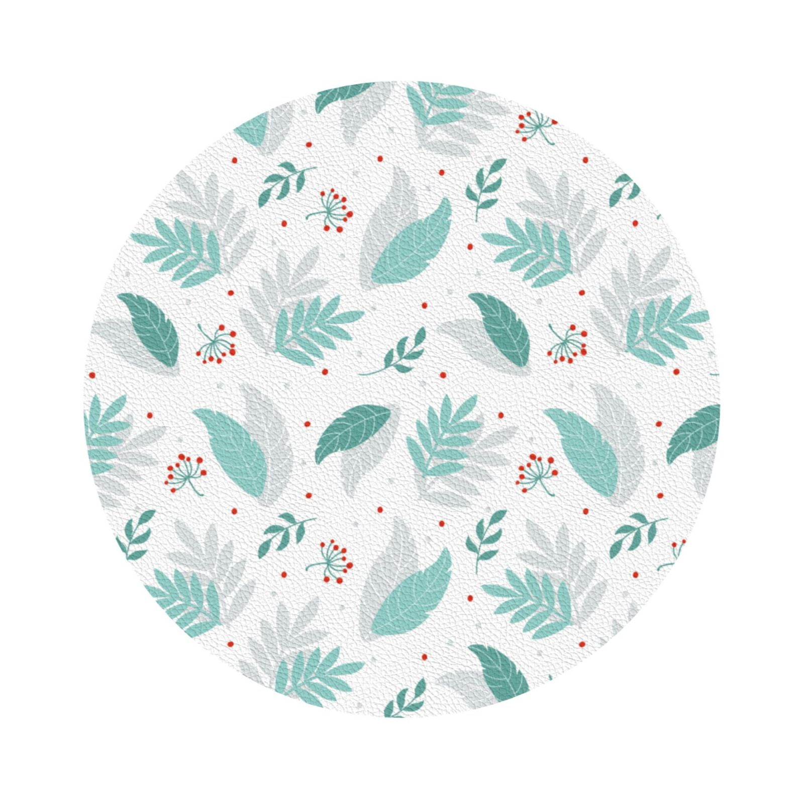 Pofeuu Leaf Print Green Print Leather Coasters Set of 6, Round Cups