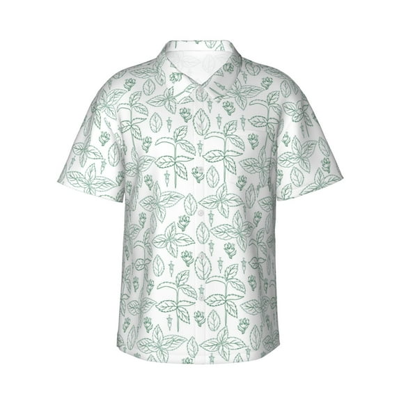 Pofeuu Leaf Print Print Hawaiian Shirt for Men Sleeves Casual Button Down Summer Beach Dress Shirts T-Shirts,X-Large