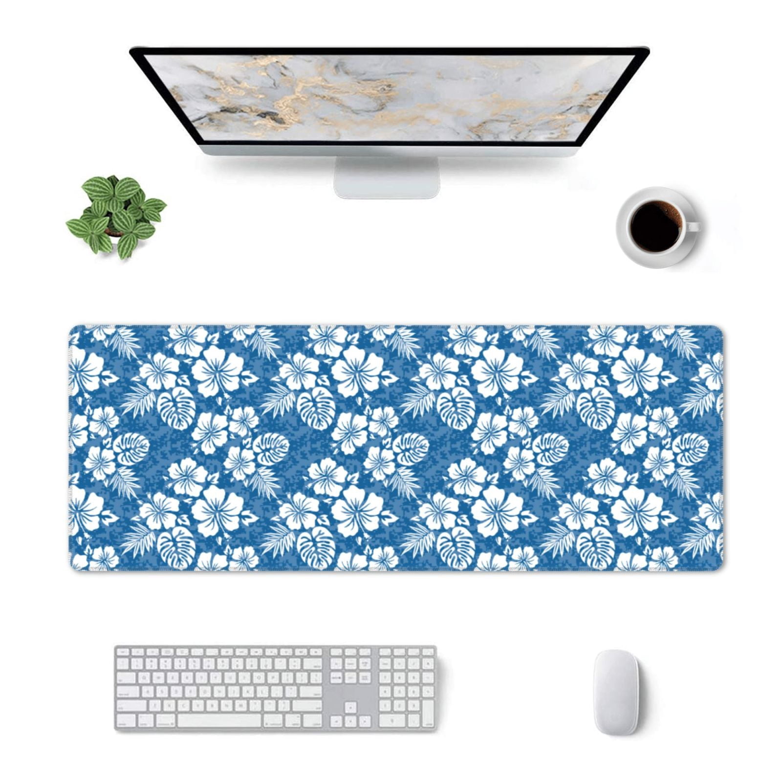Computer Matt Pofeuu Leaves And Flowers Print Desk Mat for Keyboard and Mouse ...