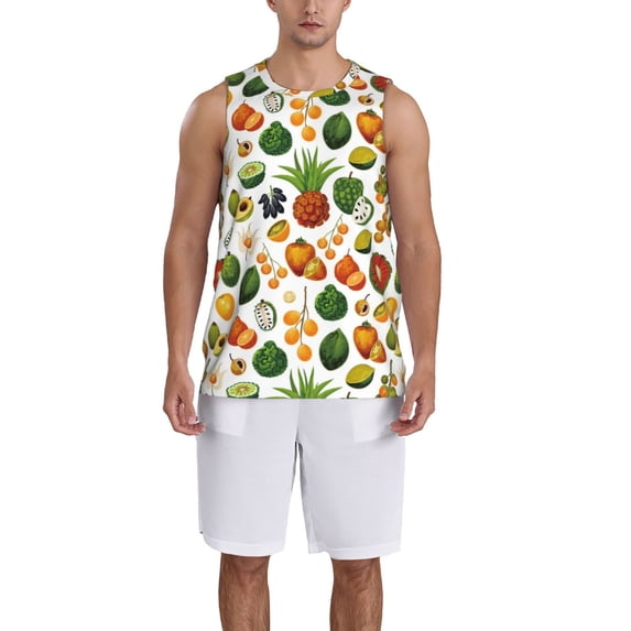 Pofeuu Lemon Fruits Vegetables Print Basketball Jersey, Shirts for Men Youth Basketball Jersey Crew Neck-Medium