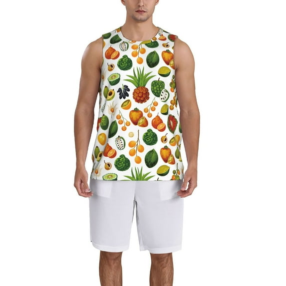 Pofeuu Lemon Fruits Vegetables Print Basketball Jersey, Shirts for Men Youth Basketball Jersey Crew Neck-X-Large