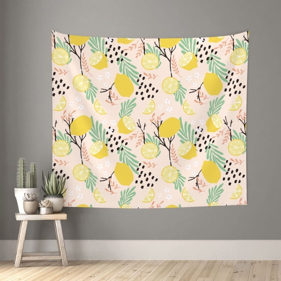 Pofeuu Lemon Leaves Print Wall Tapestry Decoration Wall Hanging Tapestry 60 x 51 Inch