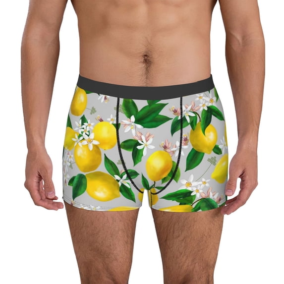 Pofeuu Lemon Seamless Pattern Oil Painting Effect Print Men’s Boxer Briefs, Moisture-Wicking Underwear, Regular,Trunk-Small
