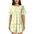 thumbnail image 1 of Pofeuu Lemon Yellow Checkboard Print Women's Pajama Set Short/Shorts Soft Button PJs Elastic Drawstring Waist Sleepwear-Medium, 1 of 6