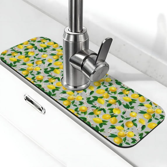Pofeuu Lemon1 Print Splash Guard for Sink Faucet Sink Gadgets-Splash Guard Behind Faucet Drip Catcher for Kitchen, Bathroom,Sink Mat