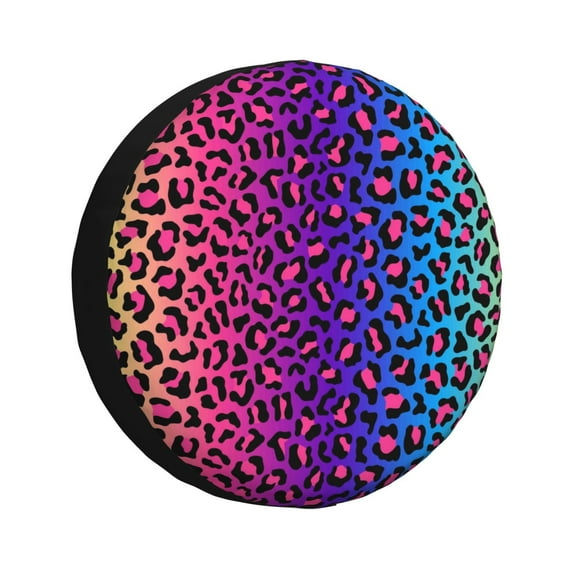 Pofeuu Leopard Neon Rainbow Gradient Print Spare Tire Wheel Cover for Car Truck SUV Camper Universal Fit Spare Tire Cover RV Spare Tire Covers-14 inch
