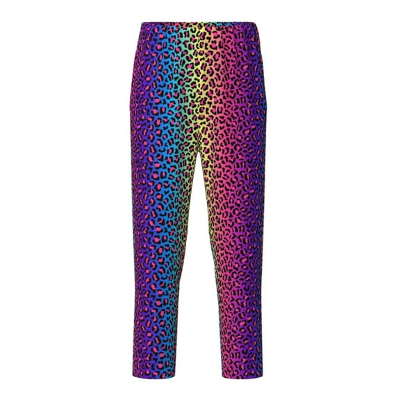 Pofeuu Leopard Neon Rainbow Gradient Print Teenagers' Pajama Pants, Soft Lounge Pajama Pants with big pockets for Men Plaid Pj Bottoms-Medium