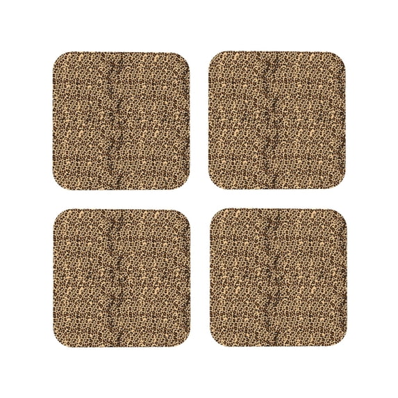Pofeuu Leopard Print Brown Print Coasters for Drinks, 4Pack PU Leather Coasters, Bar Drink Coasters for Tabletop Protection, Furniture from Damage-Square