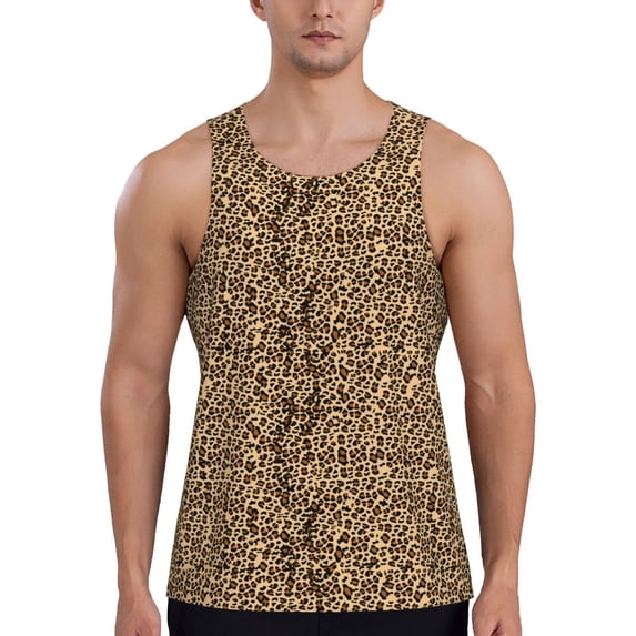Pofeuu Leopard Print Brown Print Men's Workout Tank Tops Sleeveless Muscle Gym Shirt Quick Dry-Large