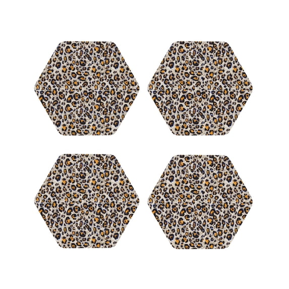Pofeuu Leopard Print Coasters for Drinks, 4Pack PU Leather Coasters, Bar Drink Coasters for Tabletop Protection, Furniture from Damage-Hexagon