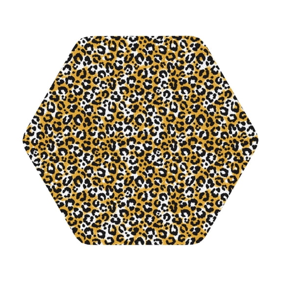 Pofeuu Leopard Print Leather Coasters Set of 6, Round Cups Mugs Mat Pad for Home Kitchen Heat Resistant Drink Coasters,Hexagon