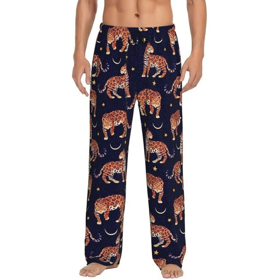 Pofeuu Leopard Print Print Men's Pajama Pants, Soft Lounge Pajama Pants with big pockets for Men Plaid Pj Bottoms-Medium