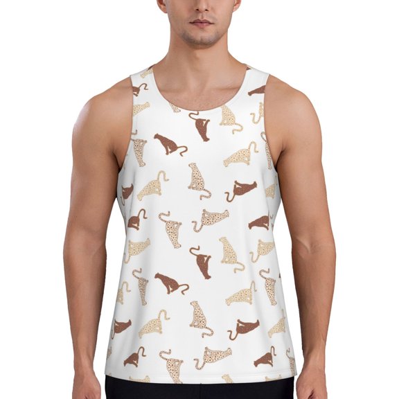 Pofeuu Leopard Print Print Men's Workout Tank Tops Sleeveless Muscle Gym Shirt Quick Dry-Small